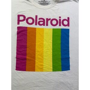 Polaroid Graphic T-Shirt White Rainbow‎ Logo Men's 2X Cotton Short Sleeve Tee